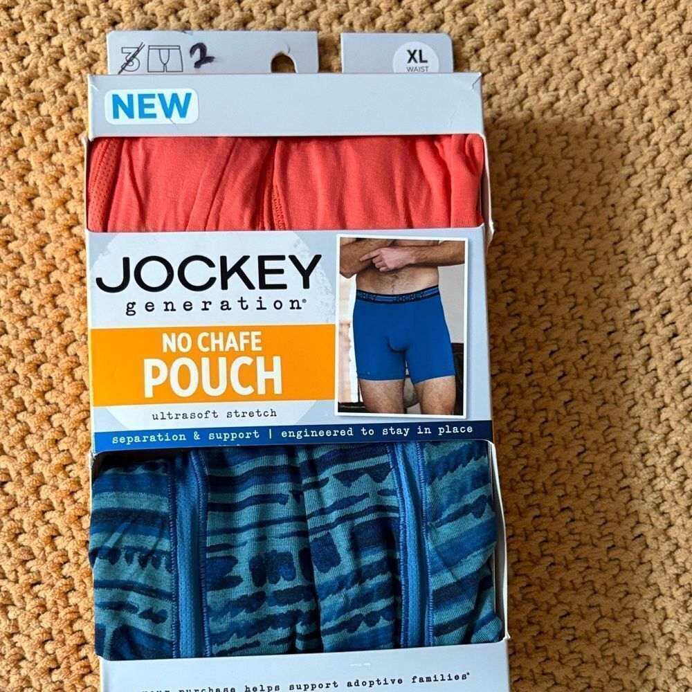 NWT 2 Pair Jockey Boxer Briefs - Vibrant Coral and Patterned Blue Size XL